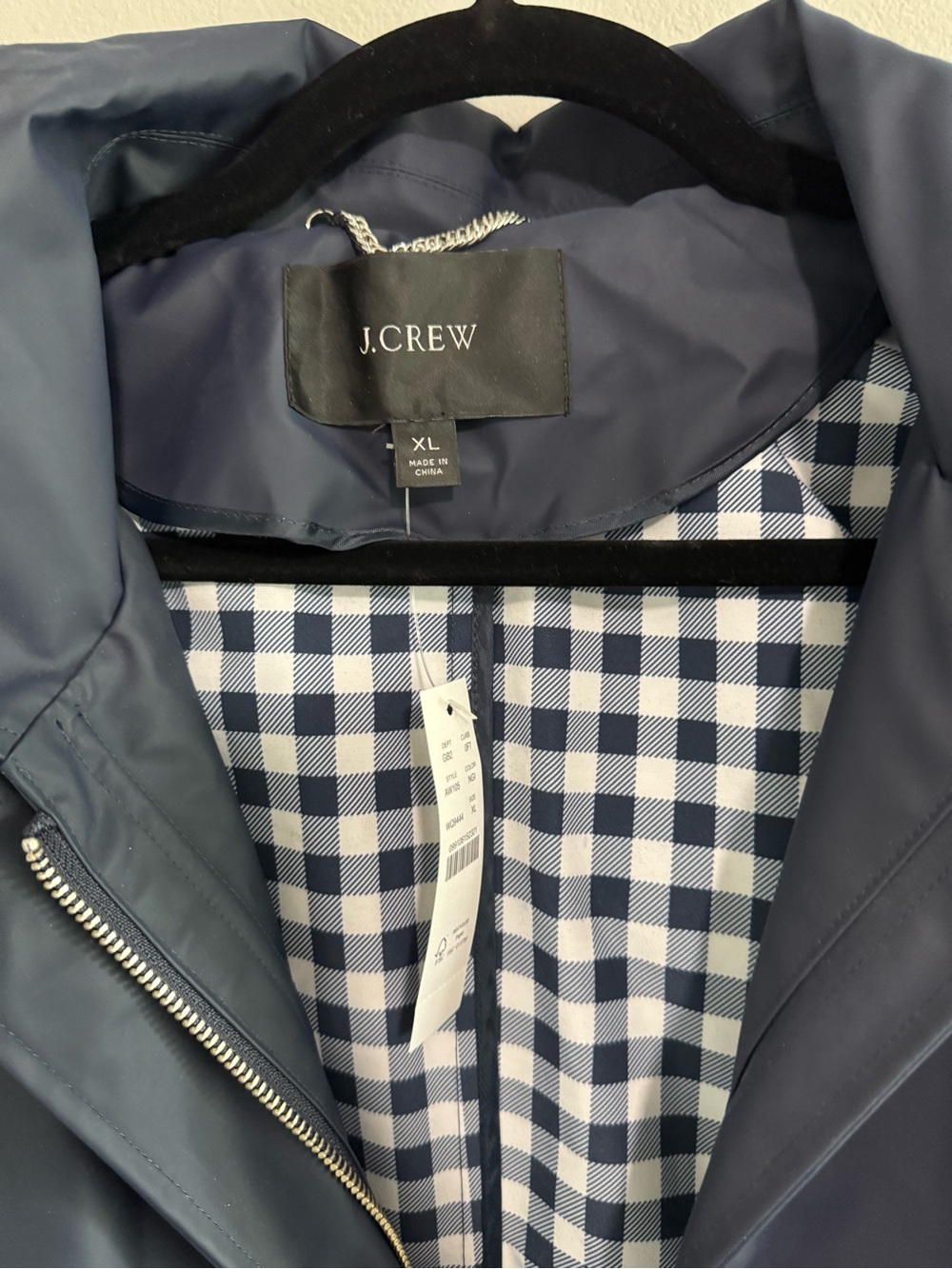 J. Crew Navy Rain Jacket with Gingham Lining - Picture 4 of 4